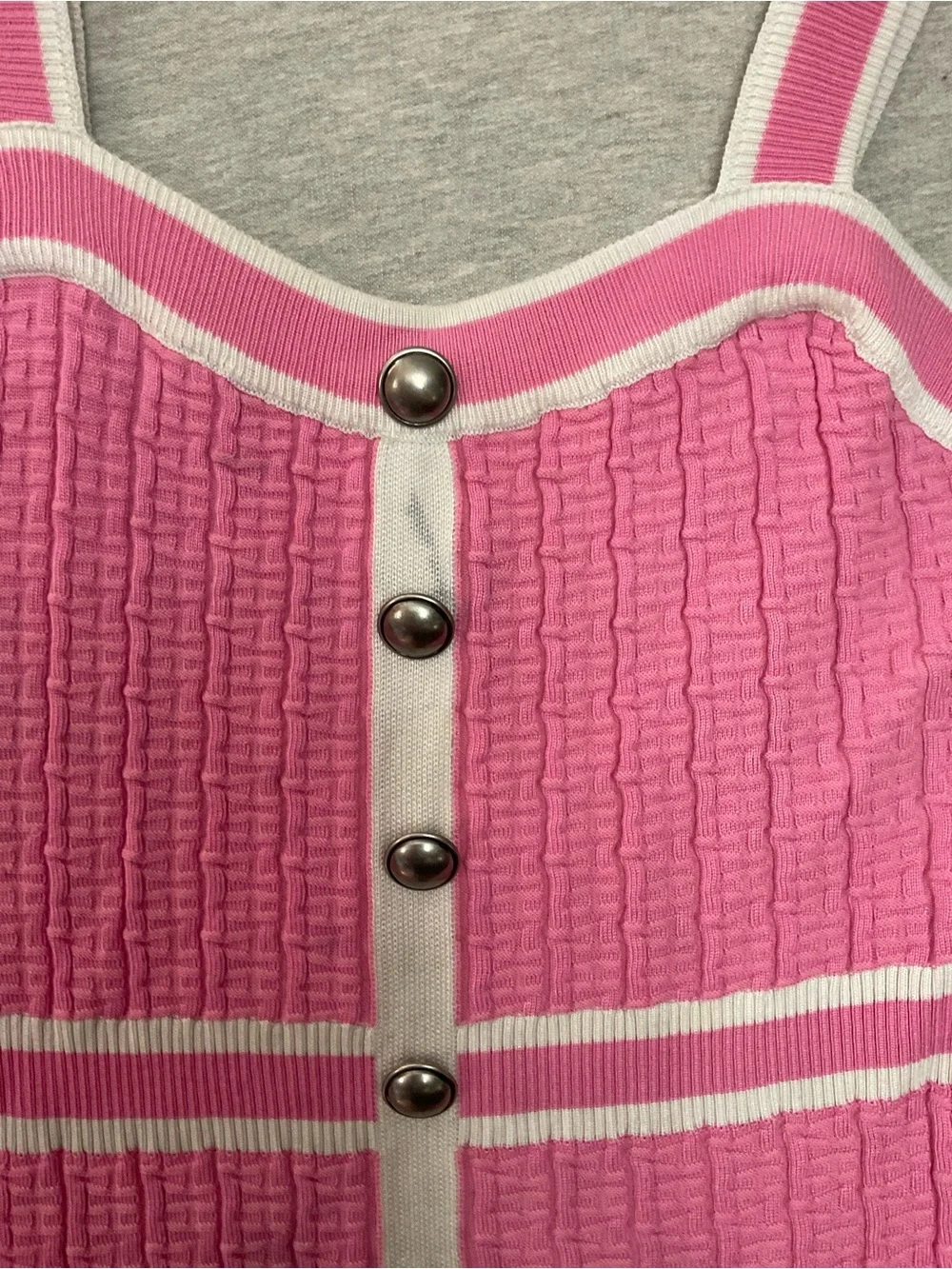Fashion nova Pink Knit Button-Front Sheath Dress with White Trim - Picture 4 of 7